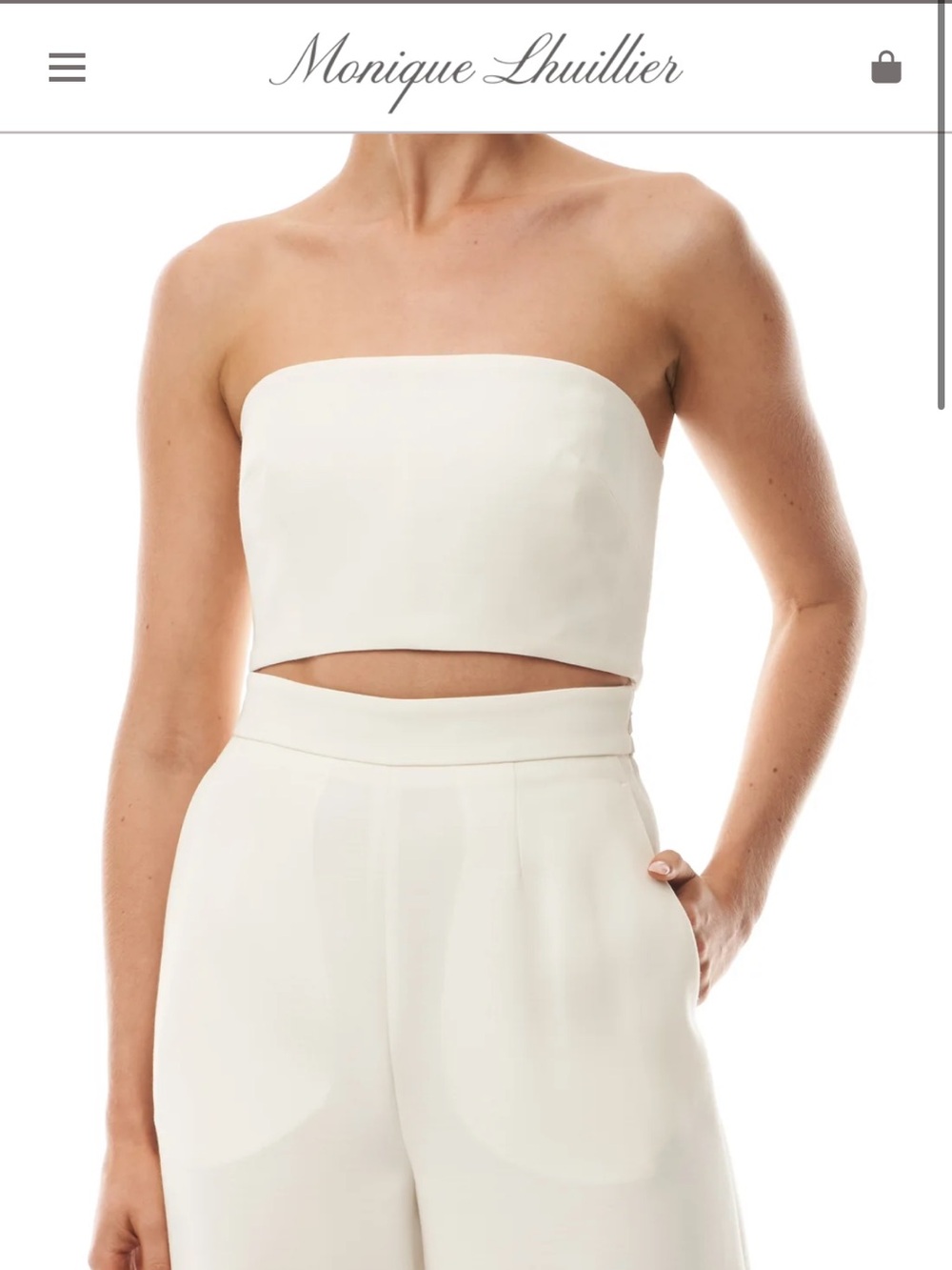 Monique Lhuillier Silk White Strapless Bandeau Top
